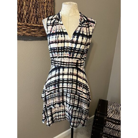 Parker Dress Ivory Black Pink  XS Extra Small 0 2 4 A Line Silk - Picture 4 of 11